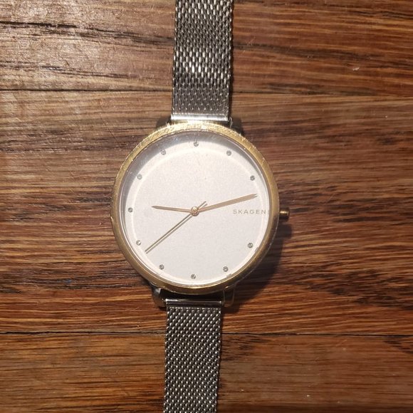 Skagen Jewelry Skagen Watch Silver Mesh Wristband And Rose Gold